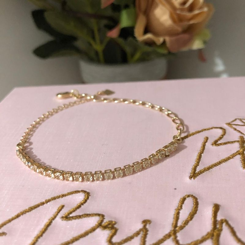 Pulseira com Detalhe em Riviera 15cm + 5cm Banhado a Ouro 18k