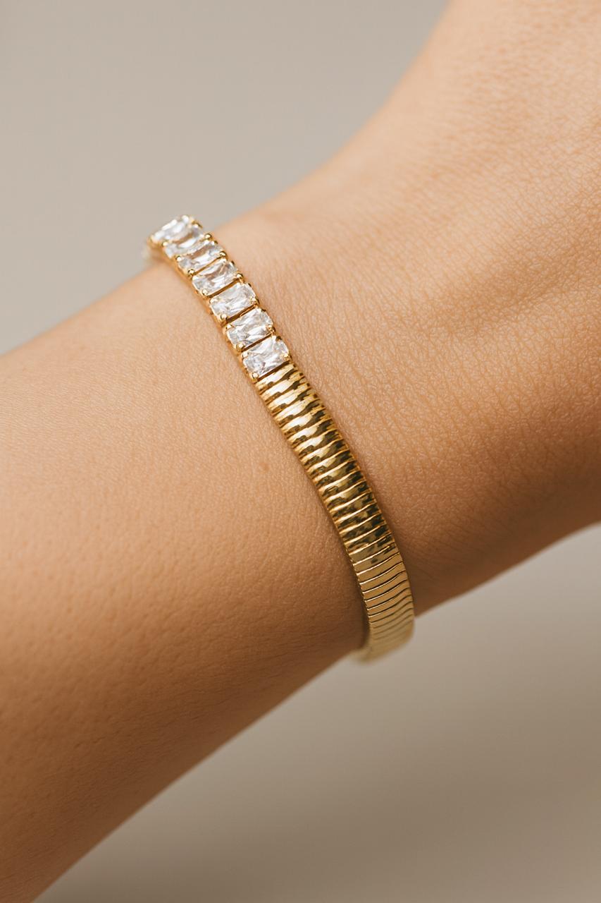 Pulseira Linha Festa com Detalhes Riviera 14cm + 5cm Banhado a Ouro 18k