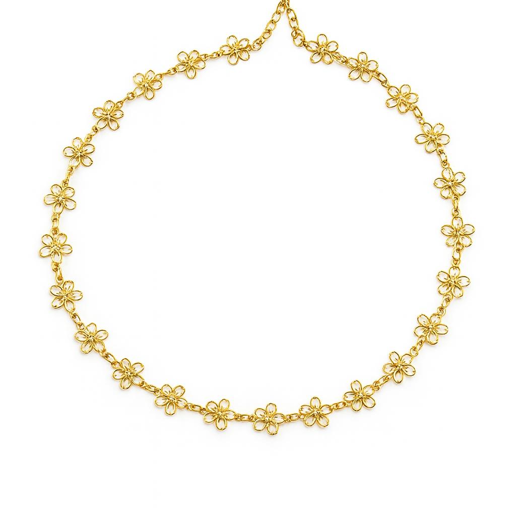 Choker Elos Florzinha 30cm + 10cm Extensor Banhado a Ouro 18k