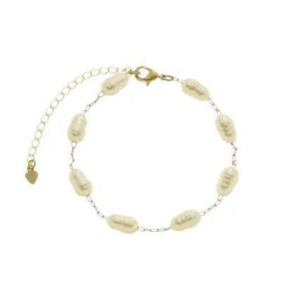 Pulseira Pérola Facetada 16cm + 5cm Banhada a Ouro 18k