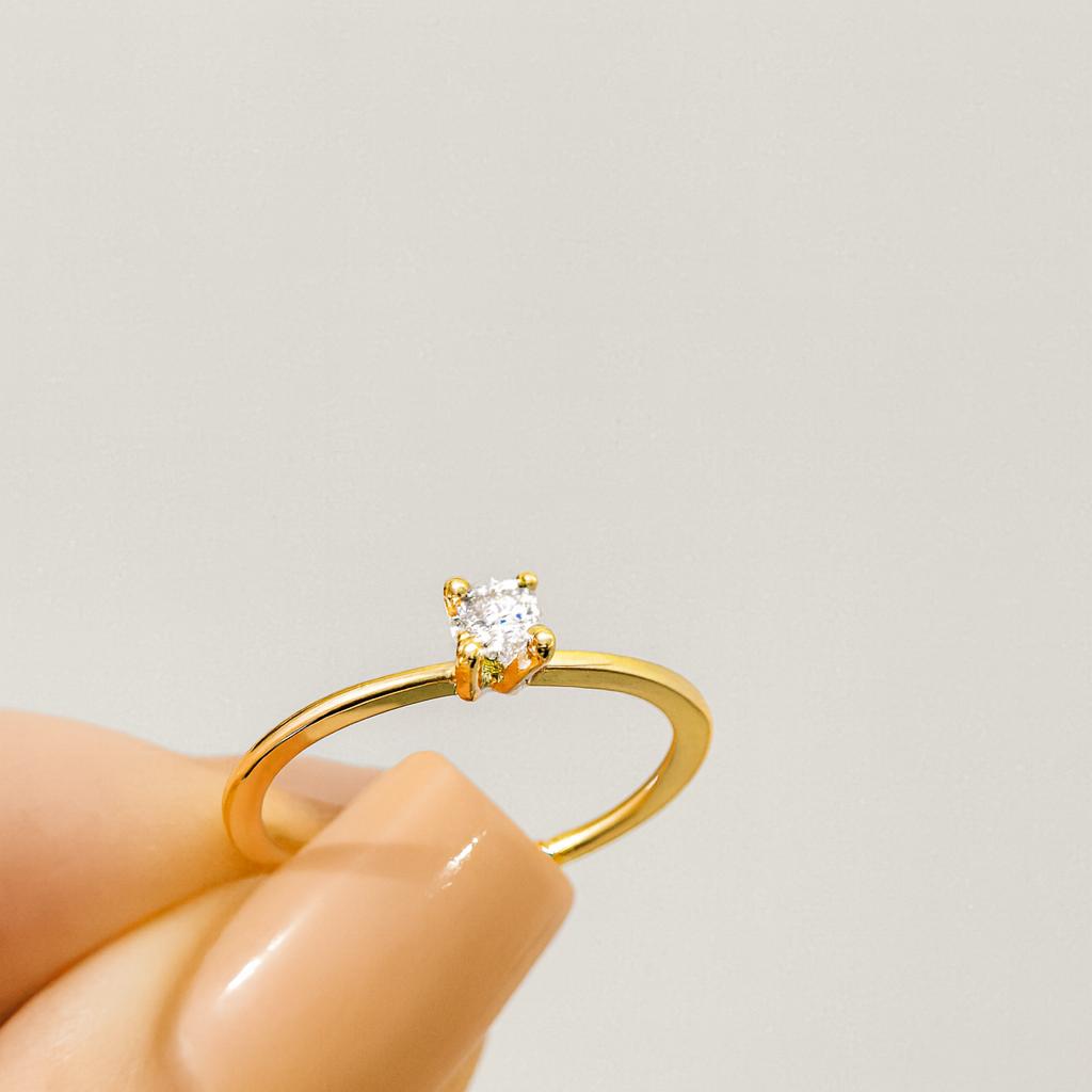 Anel Solitário Zircônia Peq Banhado a Ouro 18k
