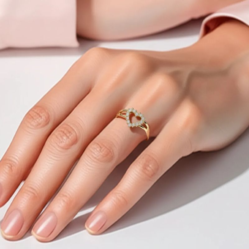 Anel Coração Vazado Cravejado em Zircônia com Dois Aros Banhado a Ouro 18k