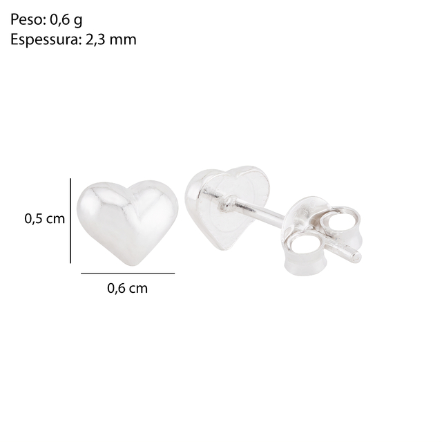 Brinco Coração Cheio Prata 925
