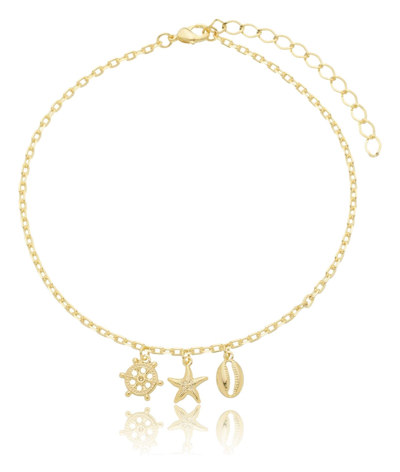 Tornozeleira Mar com Três Pingentes 22cm + 5cm Banhado a Ouro 18k