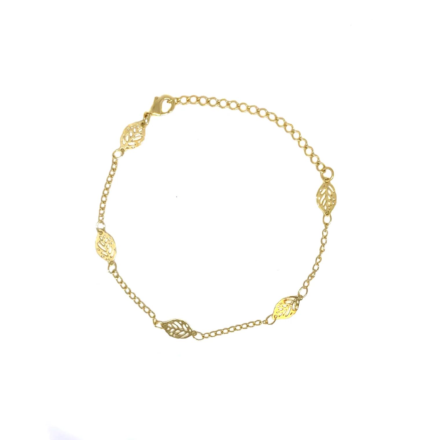 Pulseira Cinco Folhas 15cm + 5cm Banhada a Ouro 18k