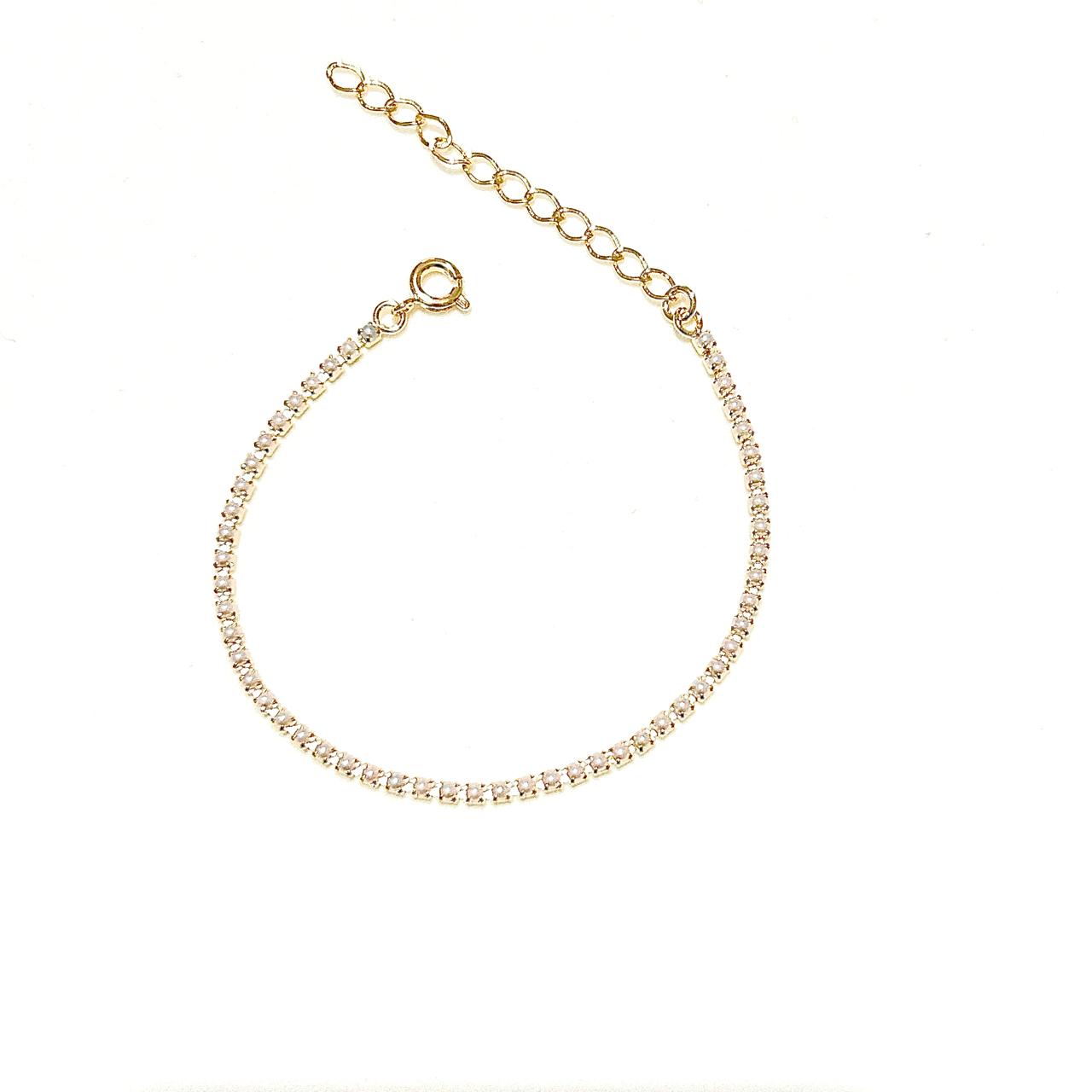 Pulseira Riviera em Pérolas 15cm + 5cm Banhado a Ouro 18k