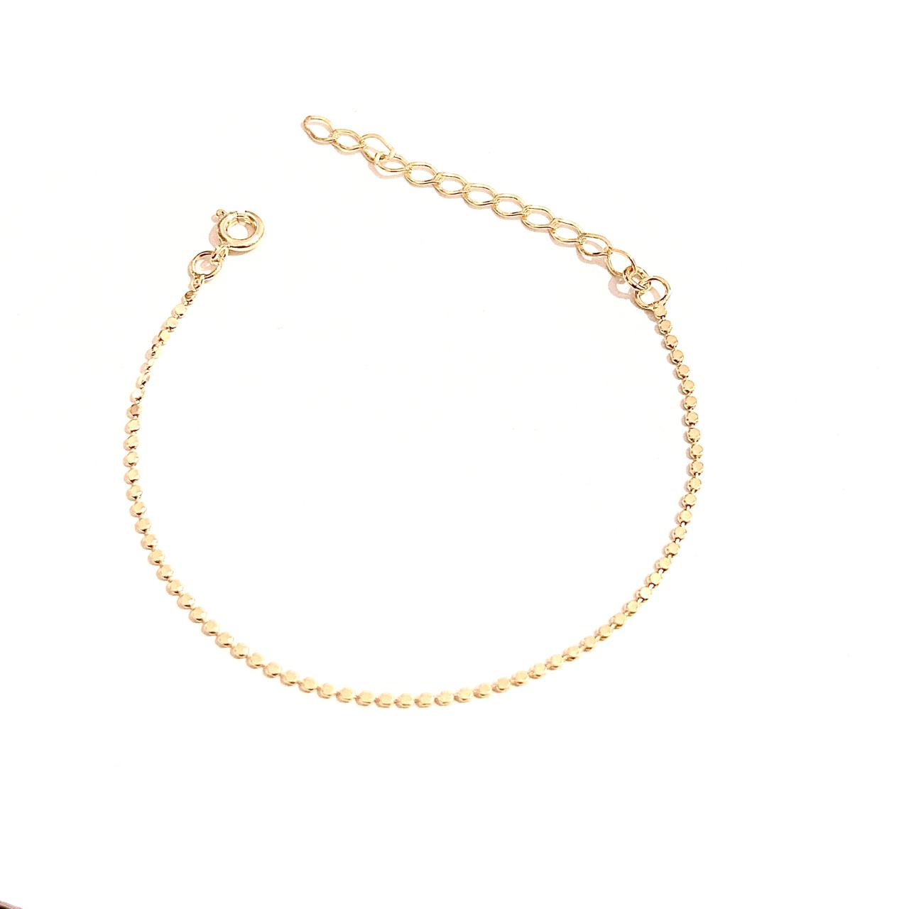 Pulseira Mini Bolinhas Achatadas 15cm + 5cm Banhado a Ouro 18k