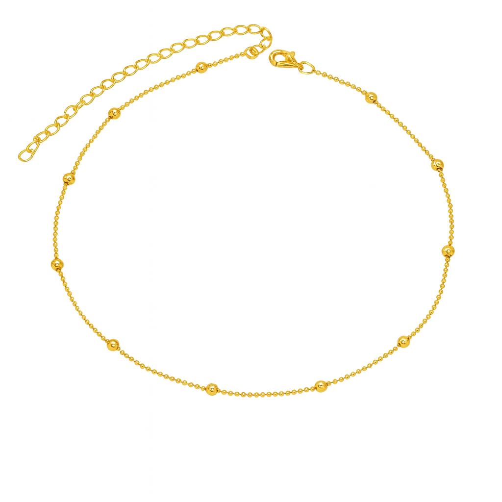Choker Microbolinhas com bolas 1,2mm 30cm + 10cm Extensor Banhada a Ouro 18k