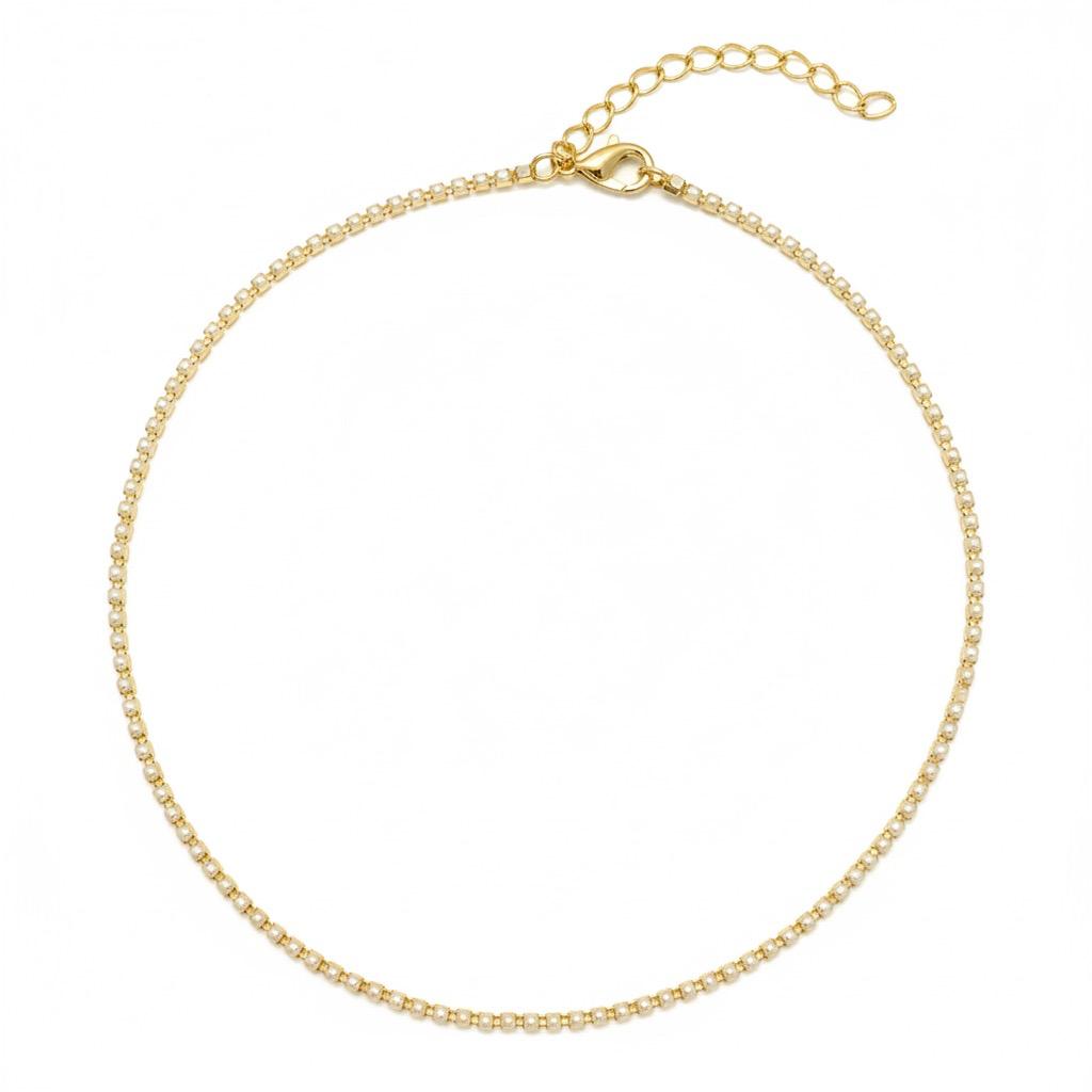 Choker Riviera Pérolas 30cm + 10cm Extensor Banhada a Ouro 18k