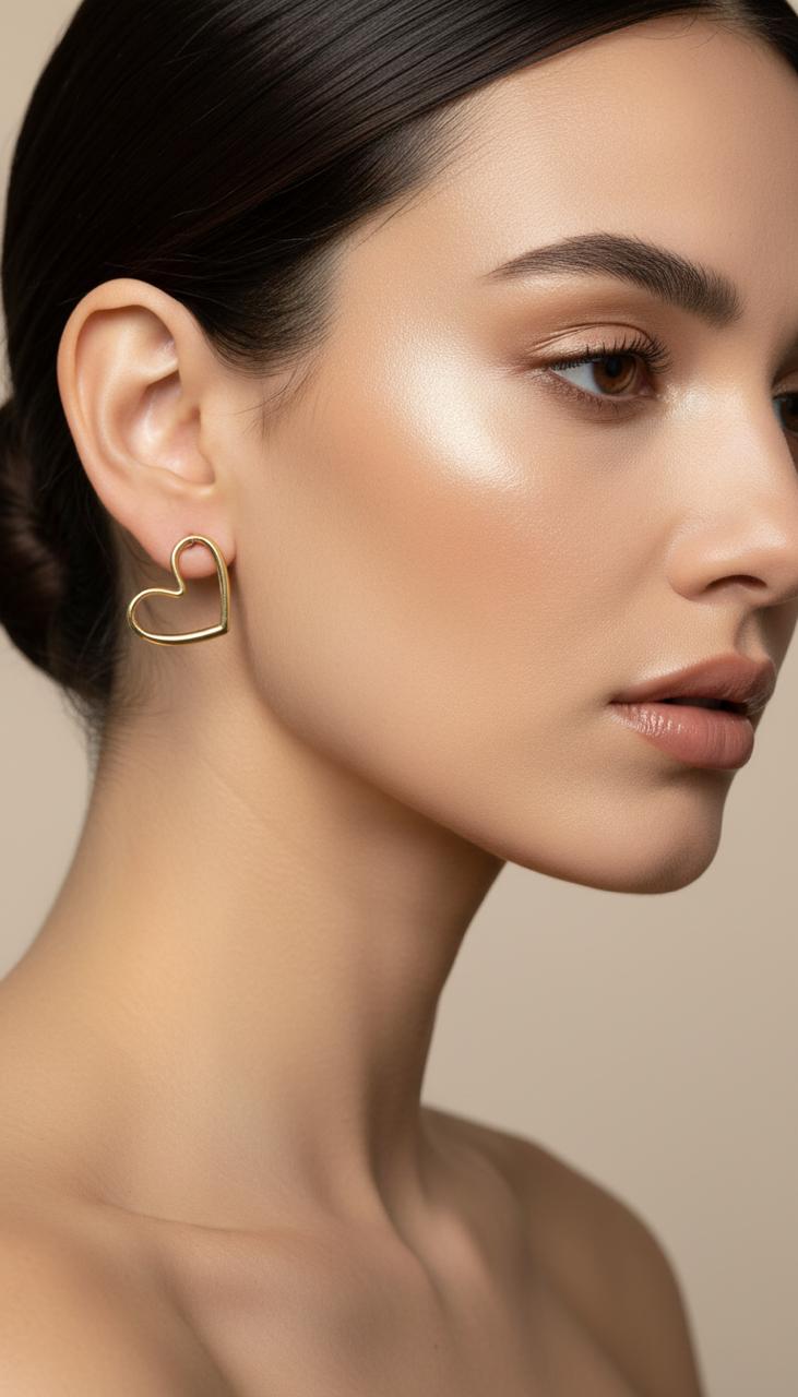 Brinco Coração Vazado Médio Banhado a Ouro 18k