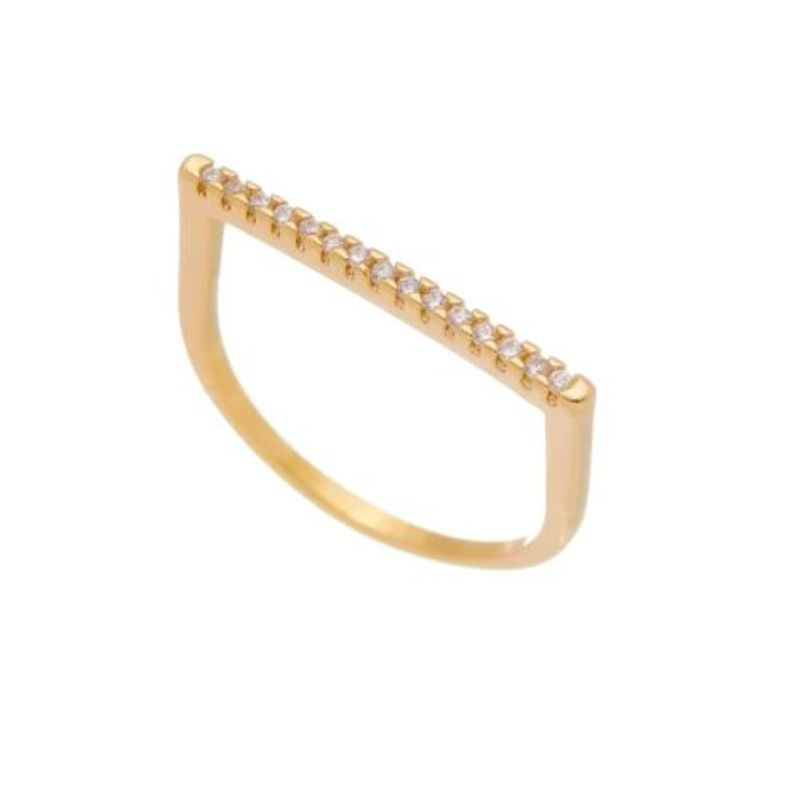 Anel Meia Aliança Quadrada Cravejada em Microzirconias Banhada a Ouro 18k