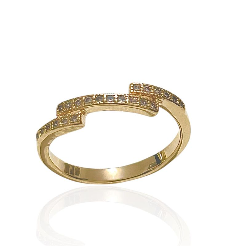 Anel Meia Aliança Escadinha Cravejada em Microzircônias Banhada a Ouro 18k