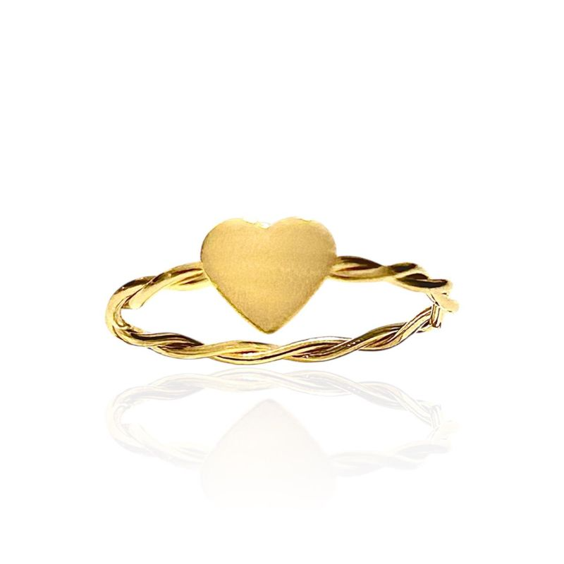 Anel Coração Liso com Aro Torcido Banhado a Ouro 18k