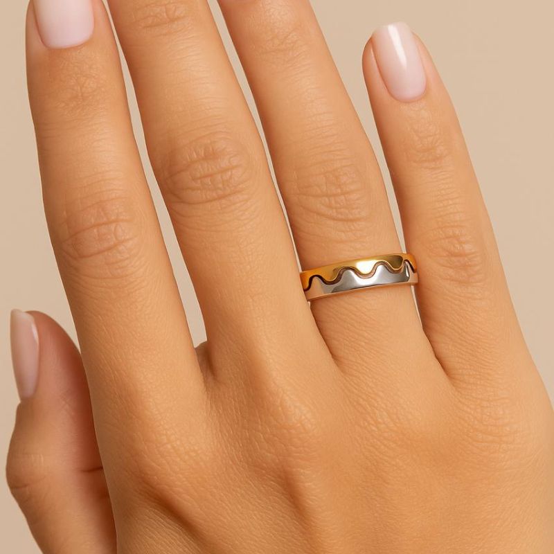 Anel Duplo Coroa Banhado no Ródio Branco e Ouro 18k