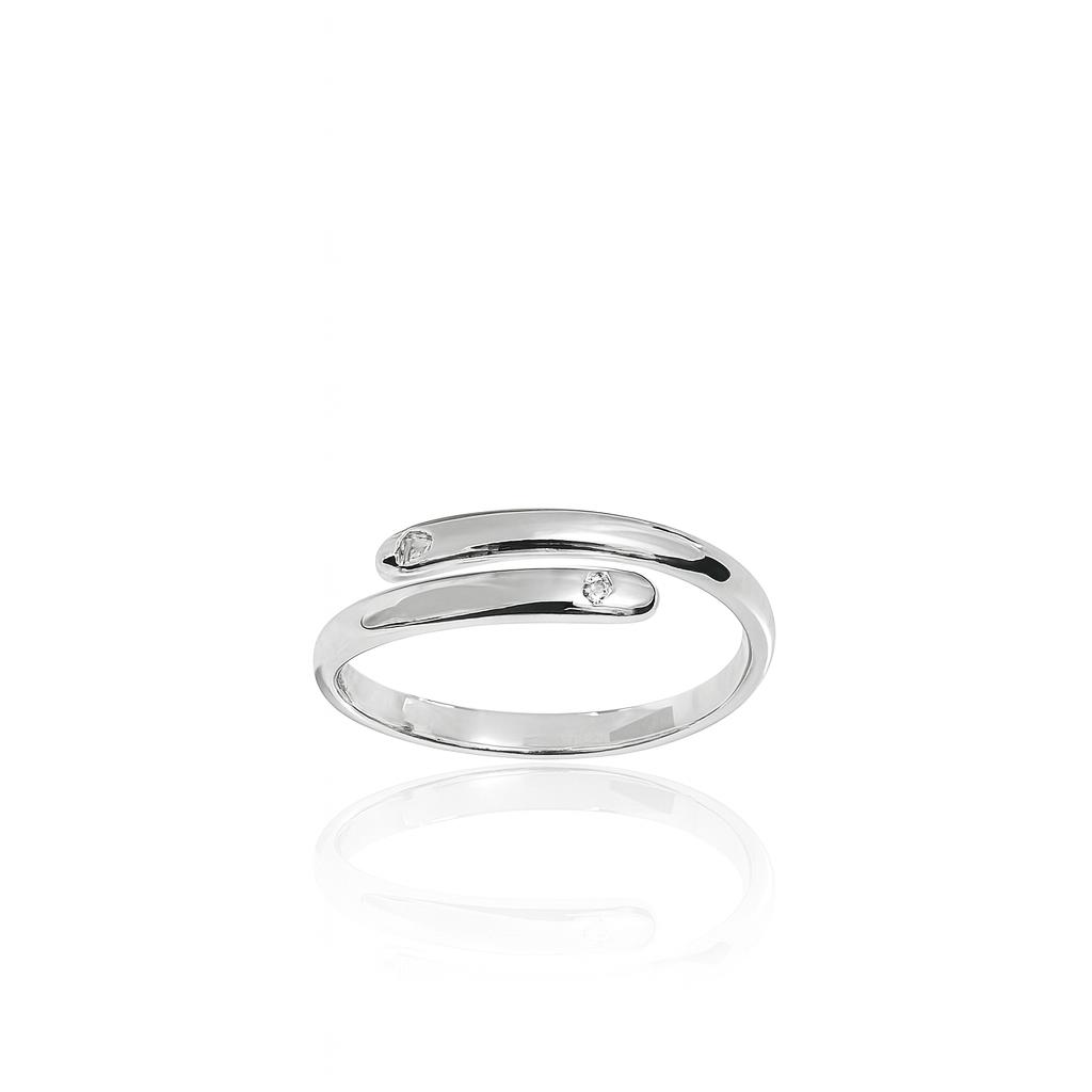 Anel Ajustável com uma Pedrinha de Zircônia Banhado a Ródio Branco