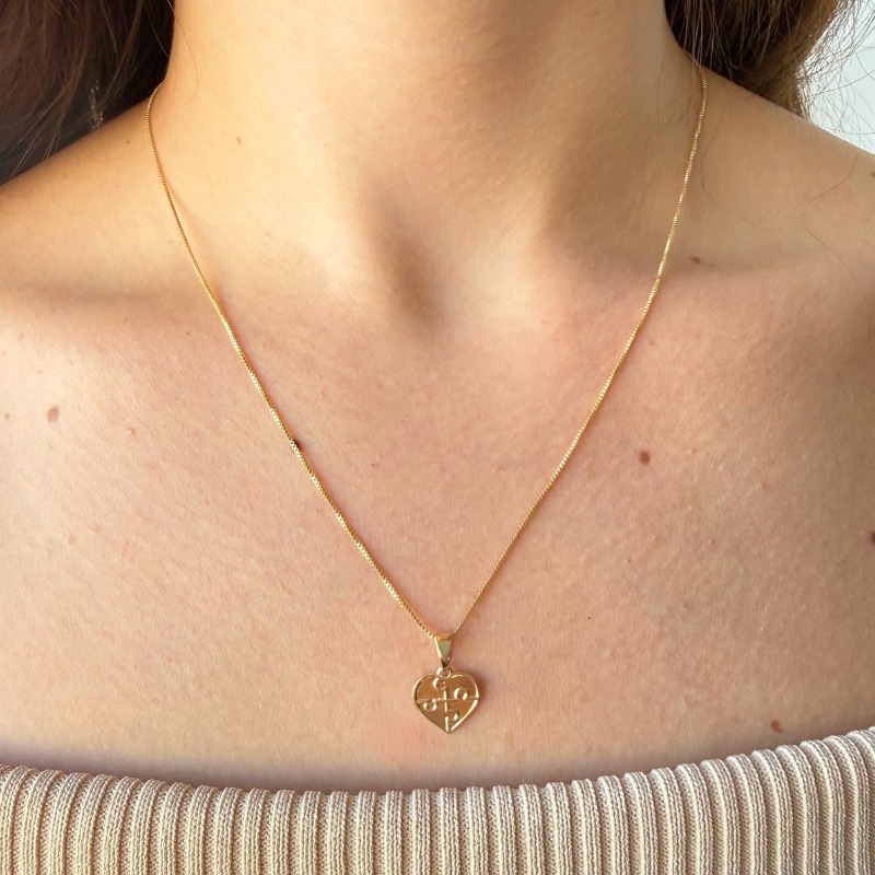 Colar Coração Autista Dourado 45cm Banhado a Ouro 18k