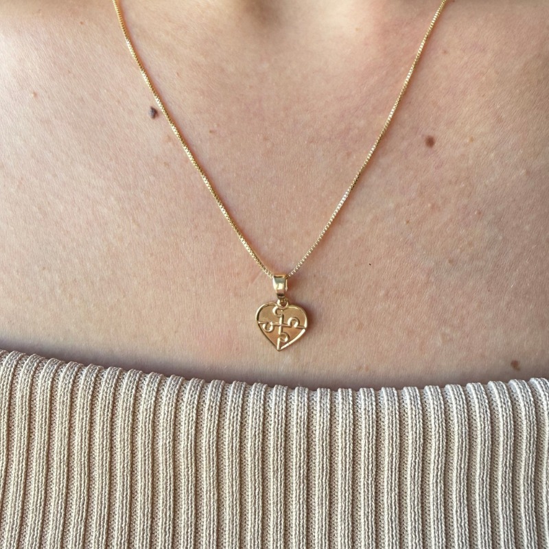 Colar Coração Autista Dourado 45cm Banhado a Ouro 18k