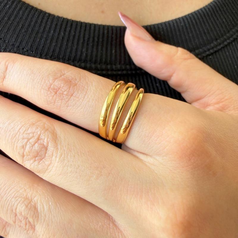 Anel Aro Triplo Liso Banhado a Ouro 18k