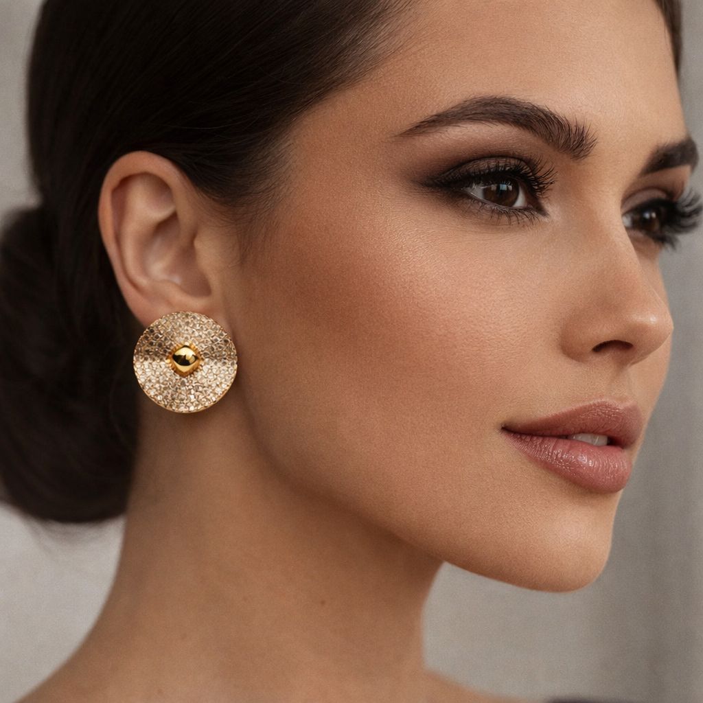 Brinco Redondo Cravejado com Detalhe Central  Dourado