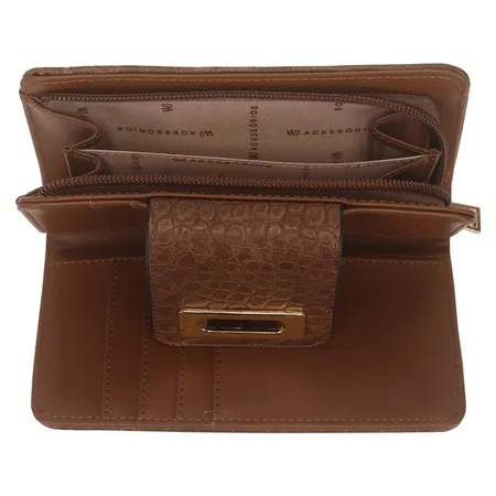 Carteira Média Croco com Fecho Marrom