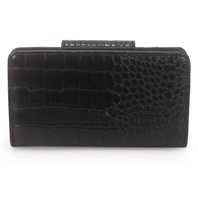 Carteira Média Croco com Fecho Preta
