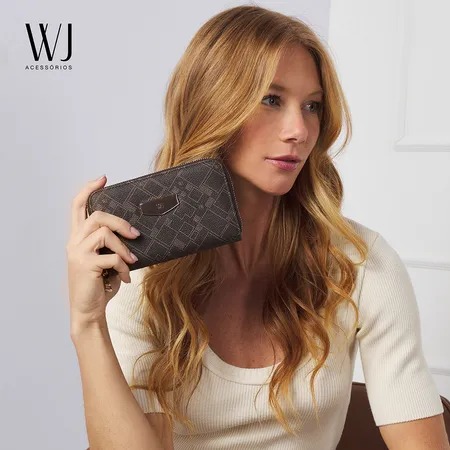 Carteira Média Monograma WJ Marrom Café