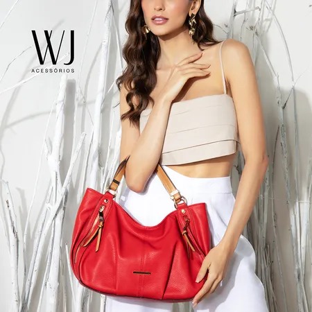 Bolsa WJ Hobo Bicolor com Zíperes Vermelha