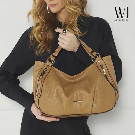 Bolsa WJ Hobo Bicolor com Zíperes Caramelo