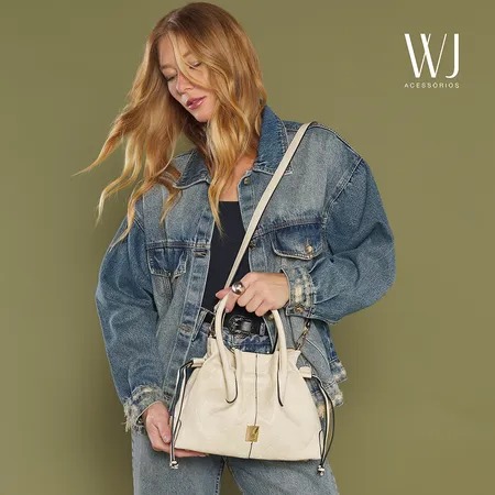 Bolsa Saco Média Monograma Baixo Relevo WJ Bege