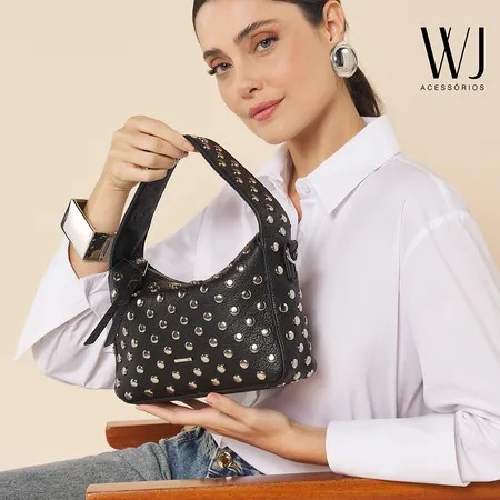 Bolsa WJ Transversal Média Aplicações Metais Preta.