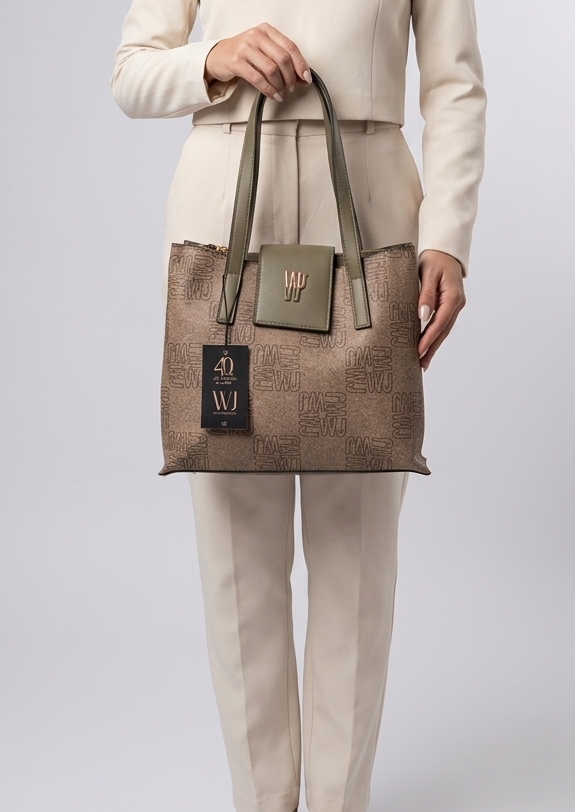 Bolsa Satchel Grande Monograma Bege com Verde menta