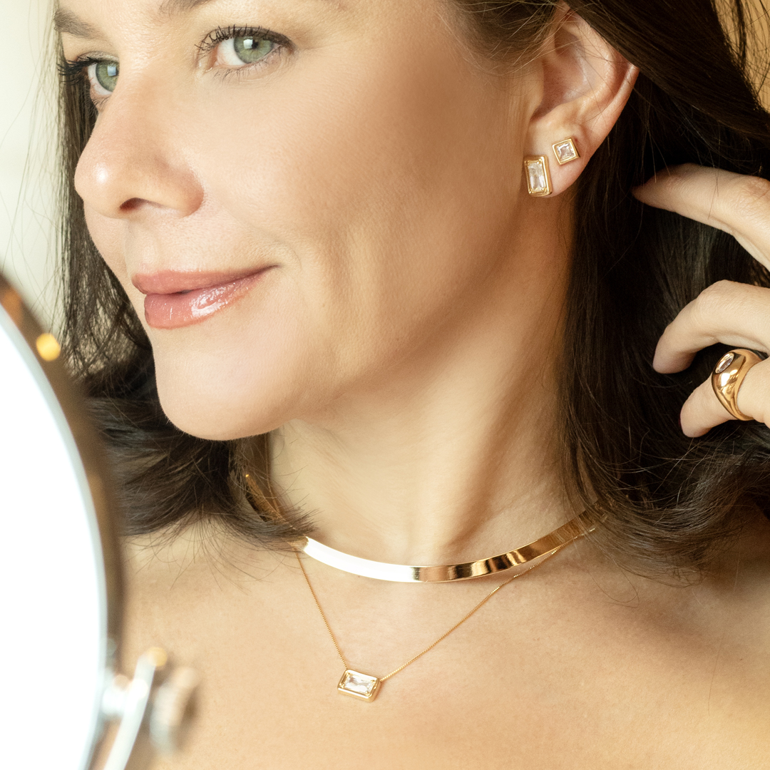 Colar Aro Liso Achatado Banhado a Ouro 18k