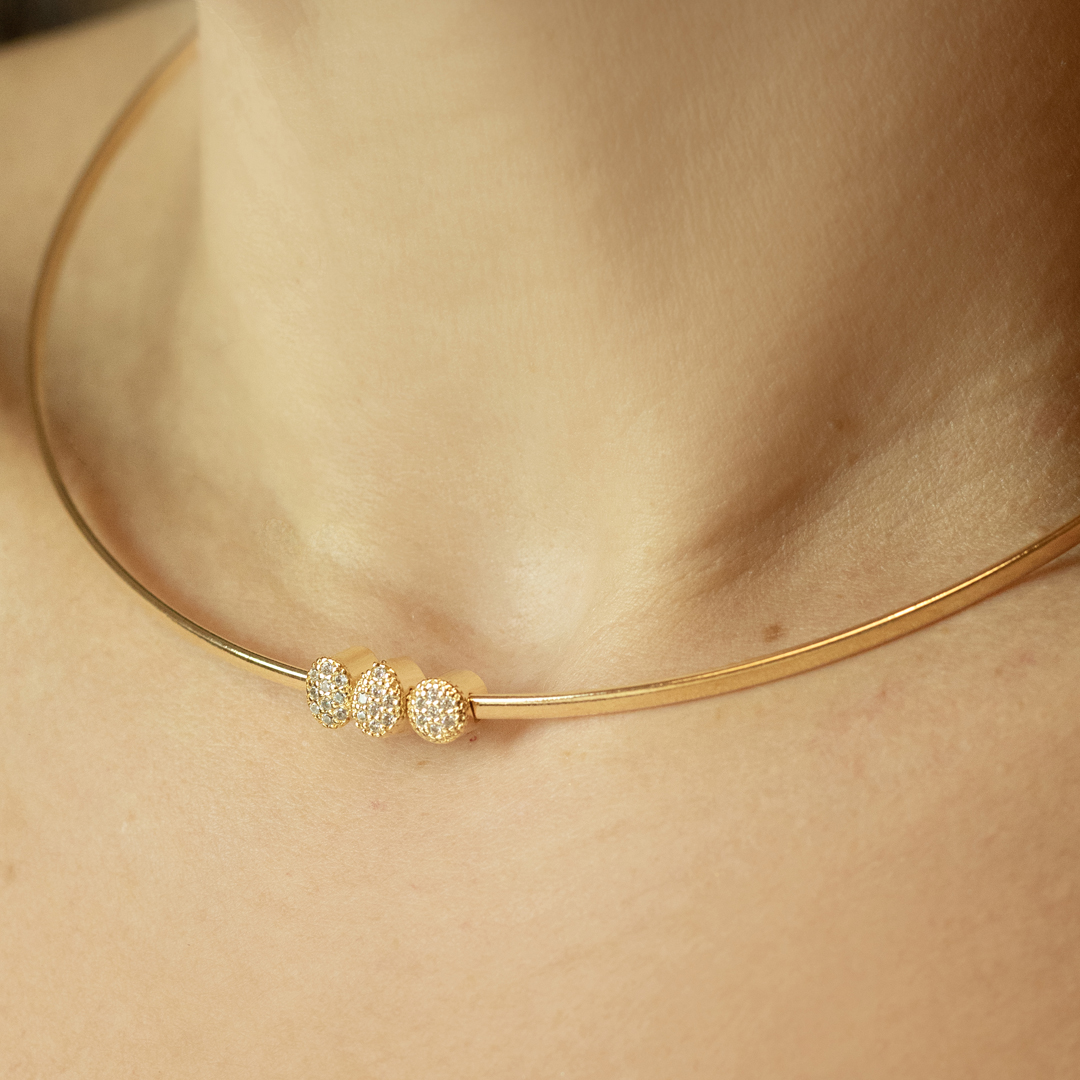 Colar Aro com Três Pingentes Cravejados Banhado a Ouro 18k