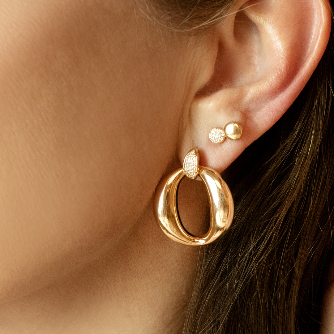 Conjunto Brinco e Pulseira Elos Redondos com Detalhes em Zircônia Banhado a Ouro 18k
