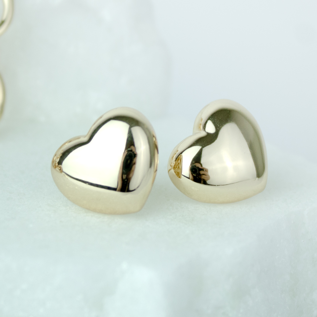 Conjunto Pulseira e Brinco Coração Liso Bojudo Elos Ovalados Banhado a Ouro 18k