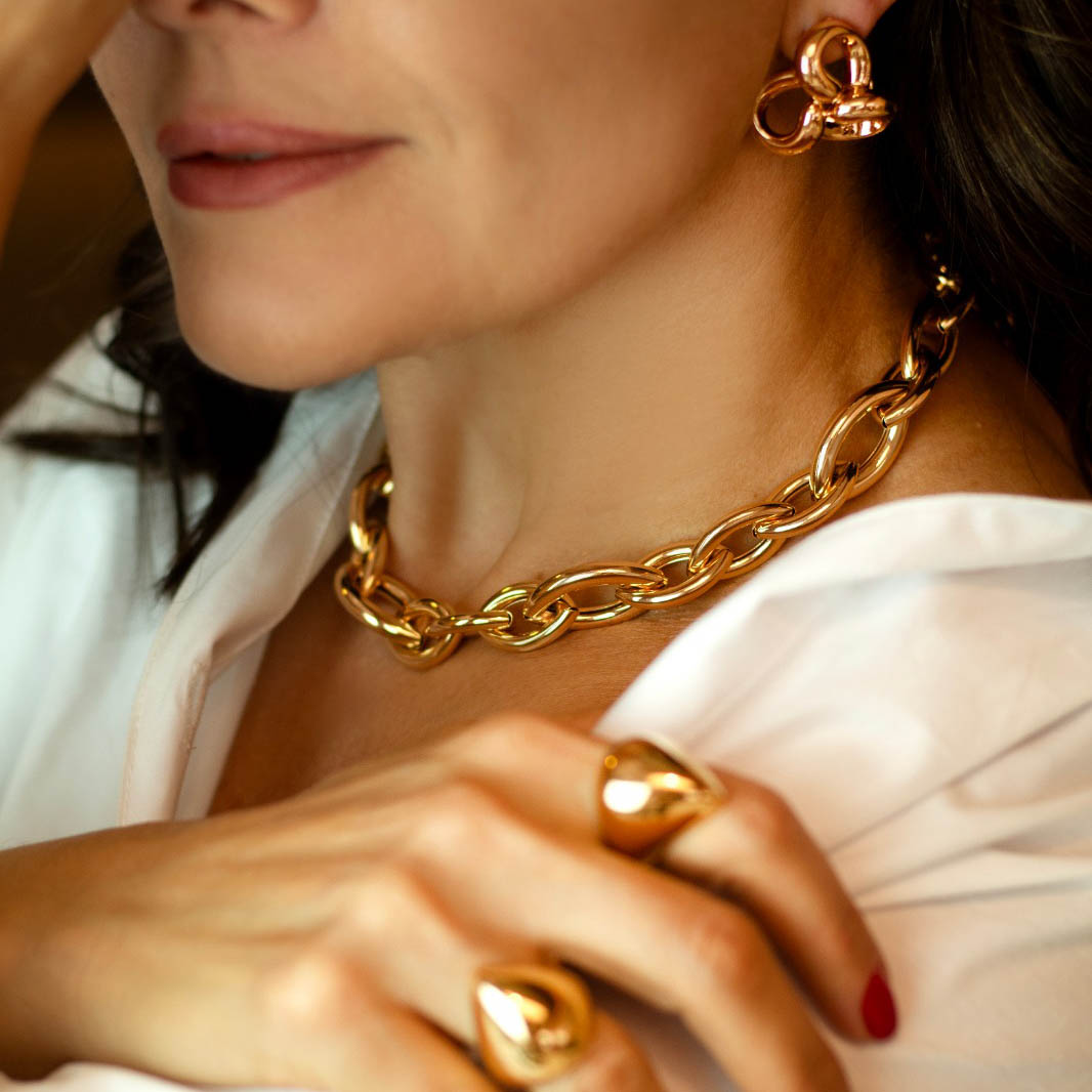 Colar Elos Losangos Pontudos Banhado a Ouro 18k