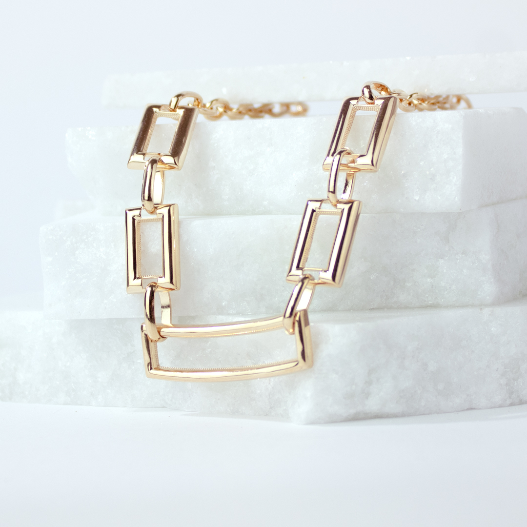 Colar de Elos com Retangulos Banhados a Ouro 18k