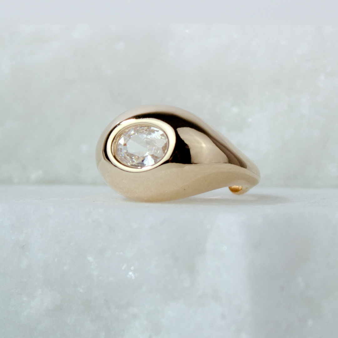 Anel de Dedinho Oval com Zircônia Banhado a Ouro 18k