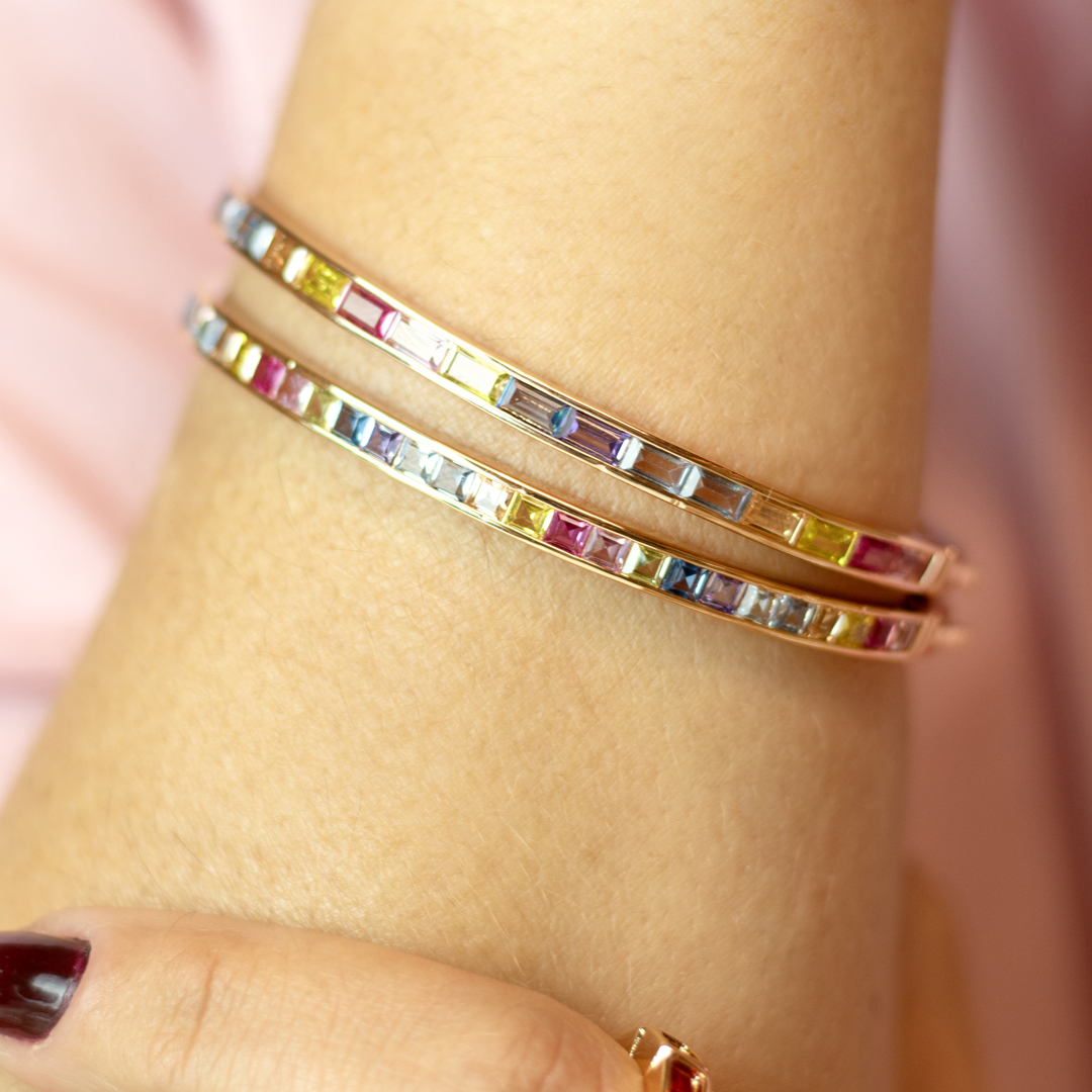 Bracelete Baguetado Colorido Banhado a Ouro 18k