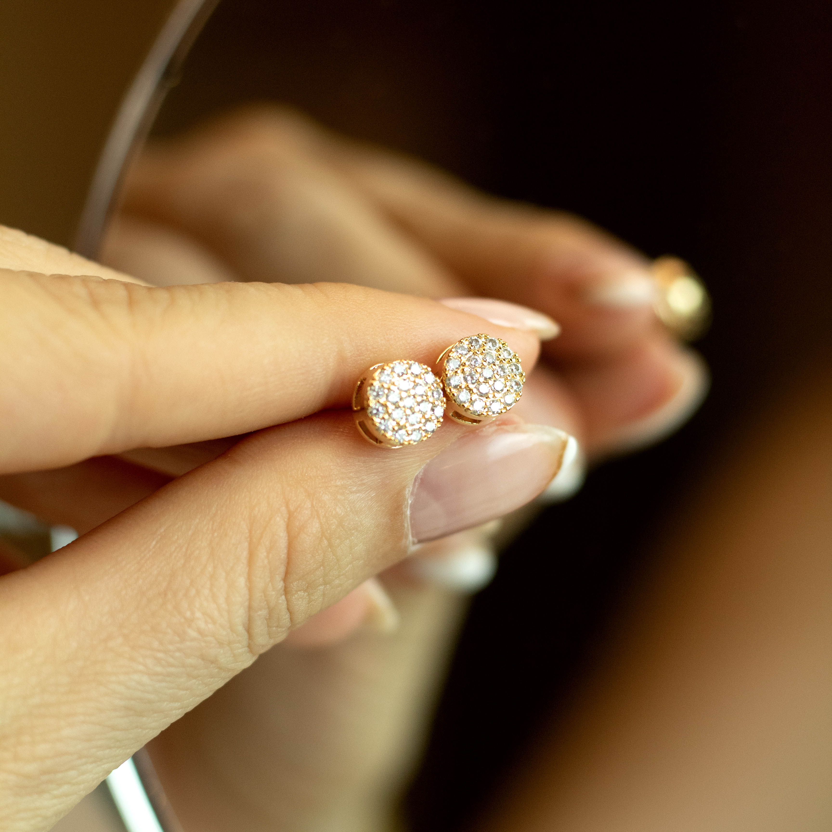 Conjunto Colar e Brinco Riviera Redonda Lisa e Cravejada Banhado a Ouro 18k