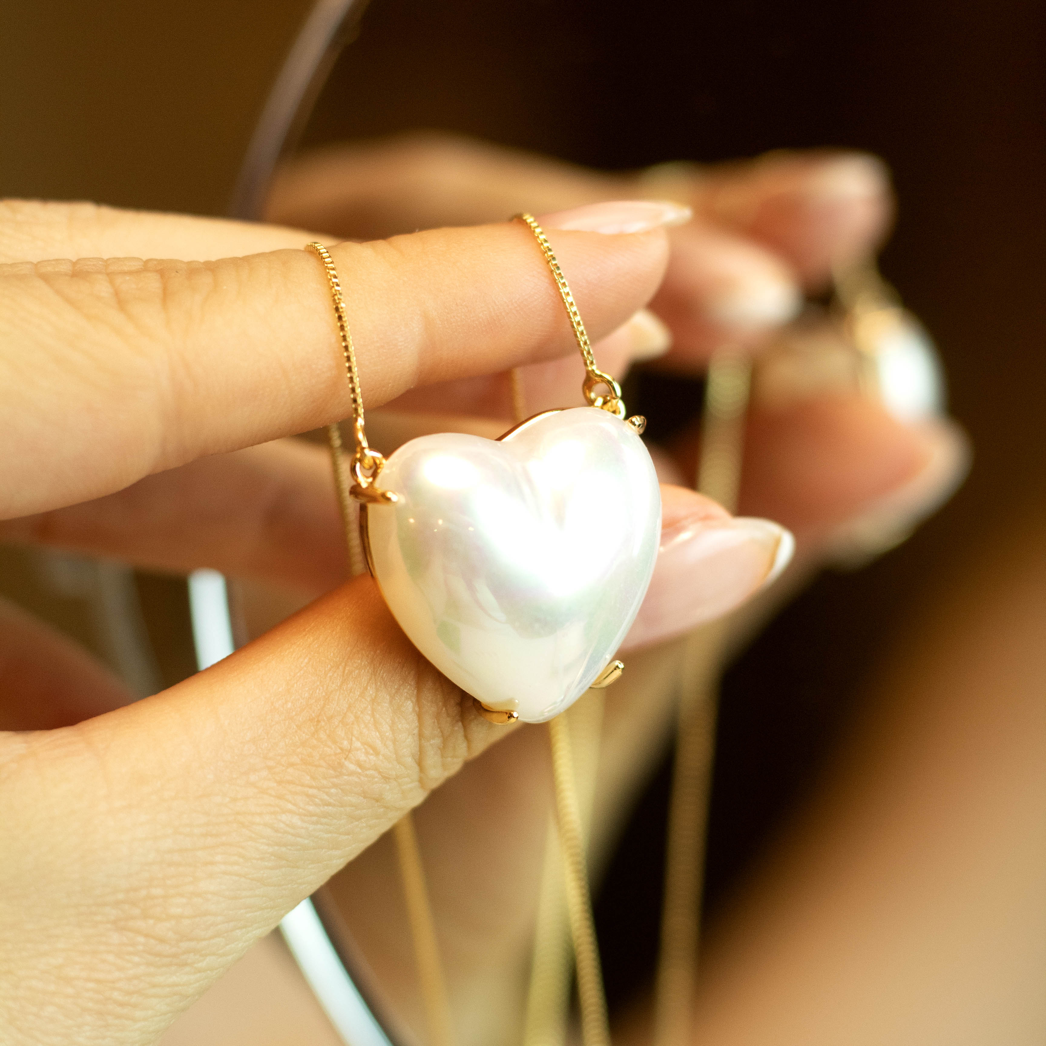 Conjunto Colar e Brinco Coração de Pérola Banhado a Ouro 18k