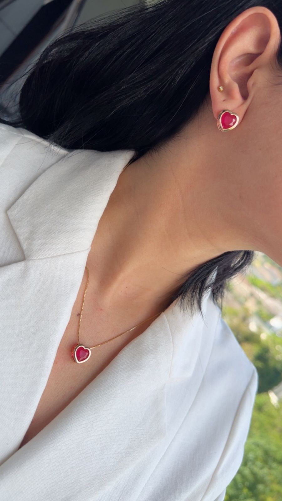 Conjunto Dourado Coração Fusion Rosa