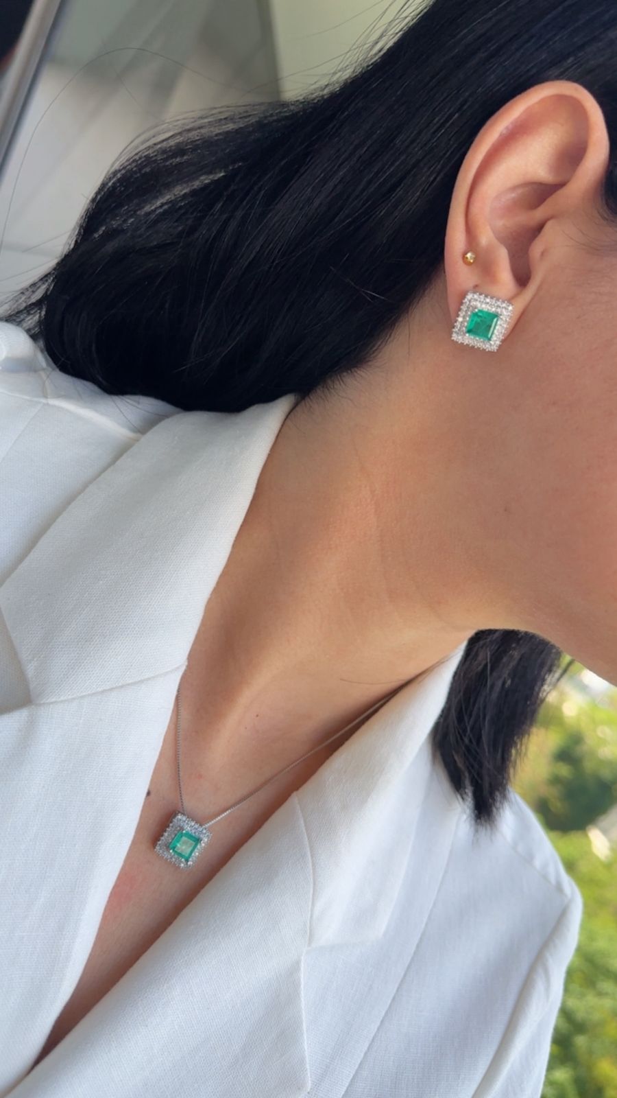 Conjunto Ródio Branco Quadrado Tiffany Cravejado