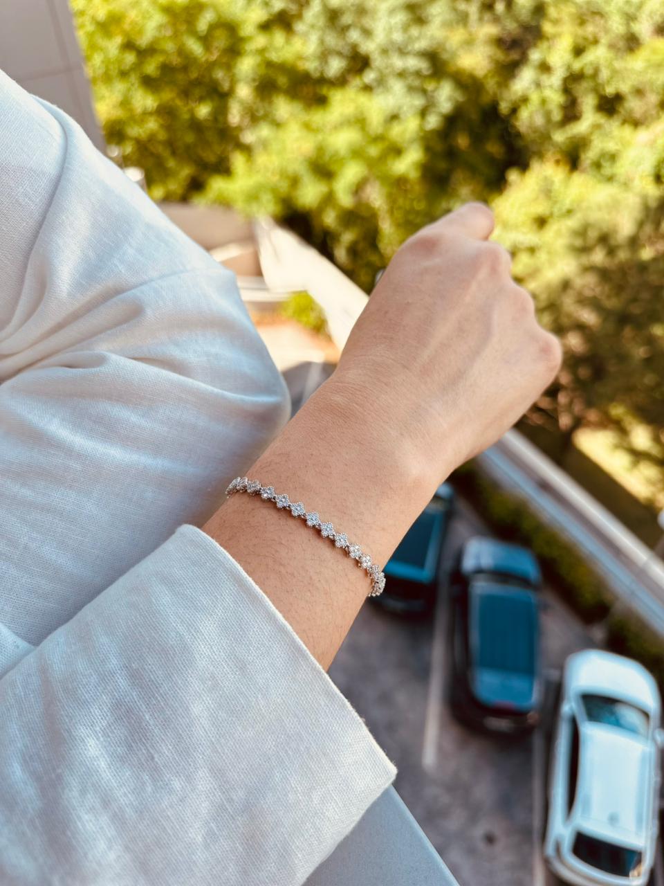 Pulseira Ródio Branco Trevo em Zircônia