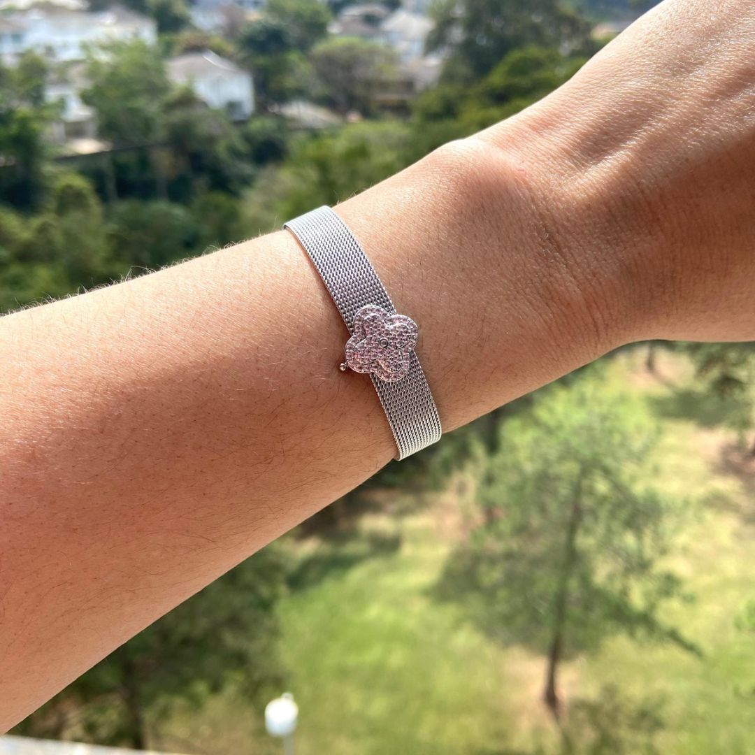 Pulseira Aço Inox Relógio Trevo Cravejado