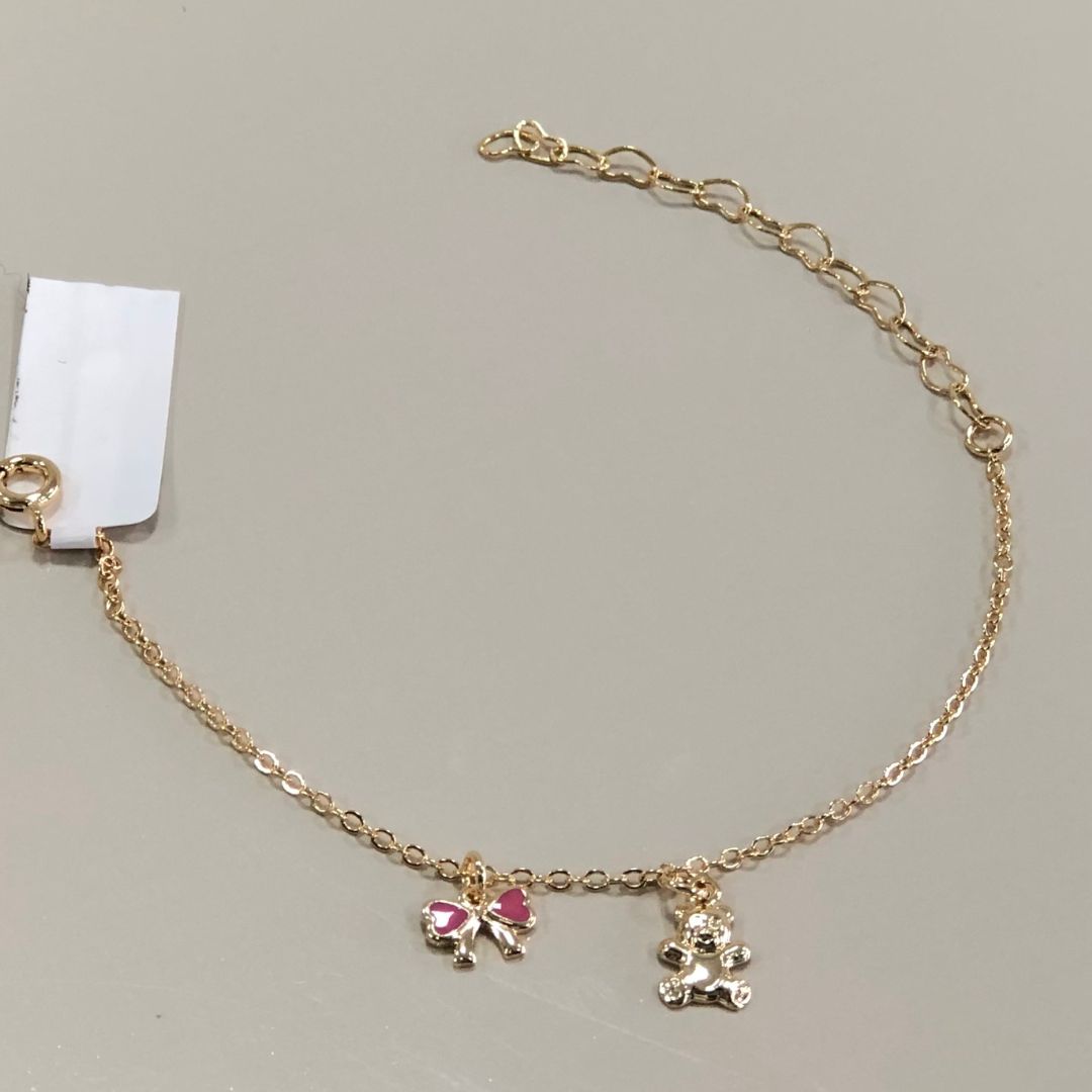 Pulseira Dourada Laço Urso Infantil