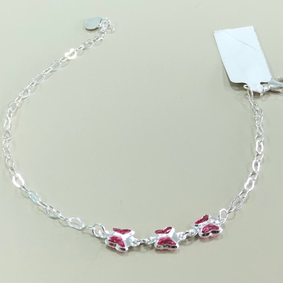 Pulseira Prata Lacinhos Rosa