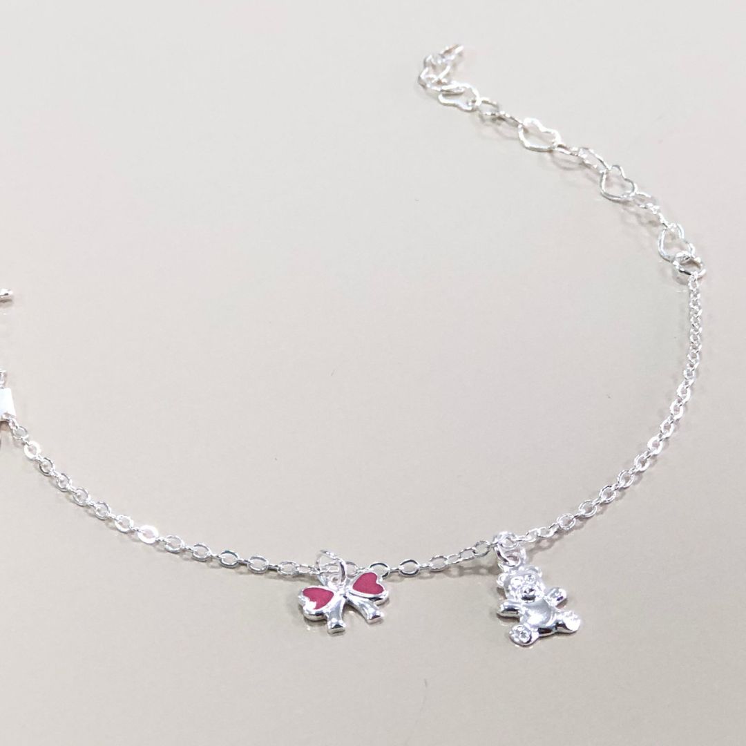 Pulseira Prata Laço Urso Infantil