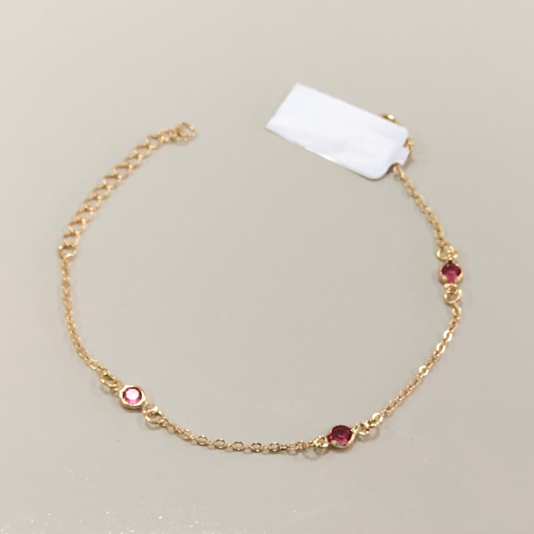 PULSEIRA DOURADA INFANTIL ZIRCONIAS ROSA