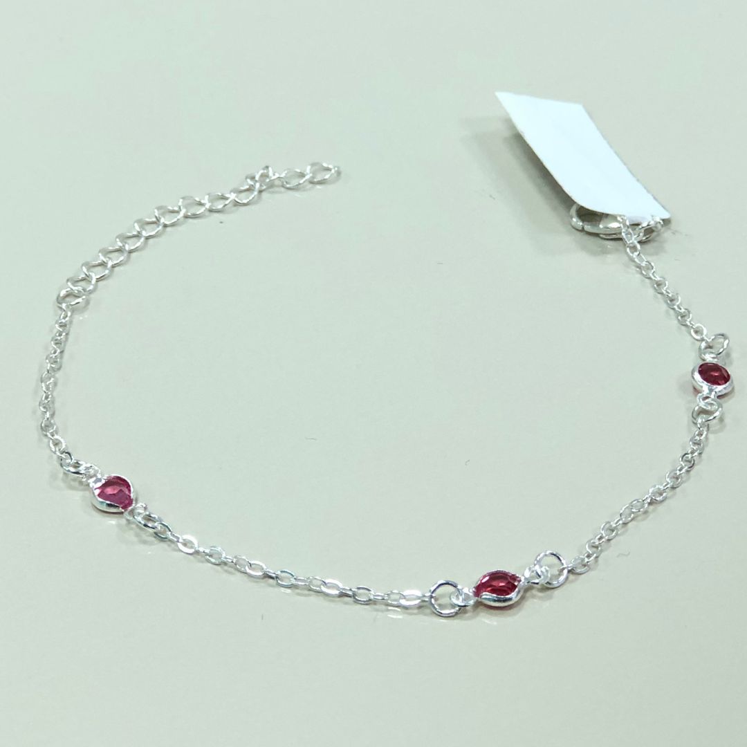 PULSEIRA PRATA INFANTIL ZIRCONIAS ROSA